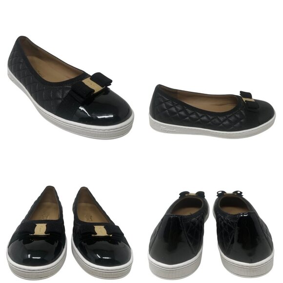 Salvatore Ferragamo Girls Quilted Black Leather Vara Bow Logo Sneakers 1.5 - Picture 15 of 16